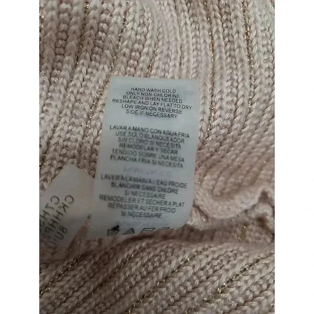 Calvin Klein Pink Metallic Thread Sweater Women's Size Large Bell Sleeve - Picture 7 of 8